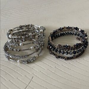 2 Memory Stretch Beaded, Rhinestone Bracelets